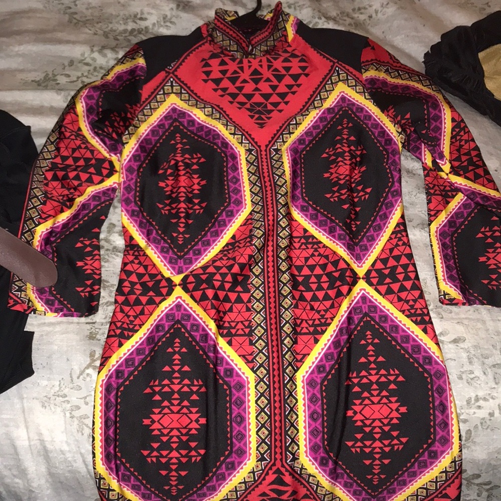 Tribal style stretchy body con dress